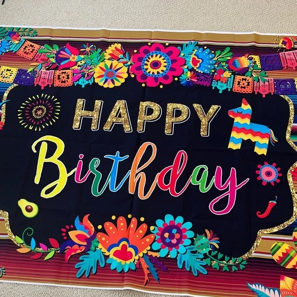 Giant Fiesta Happy Birthday Backdrop Colorful Mexican Themed - Picture 7 of 9